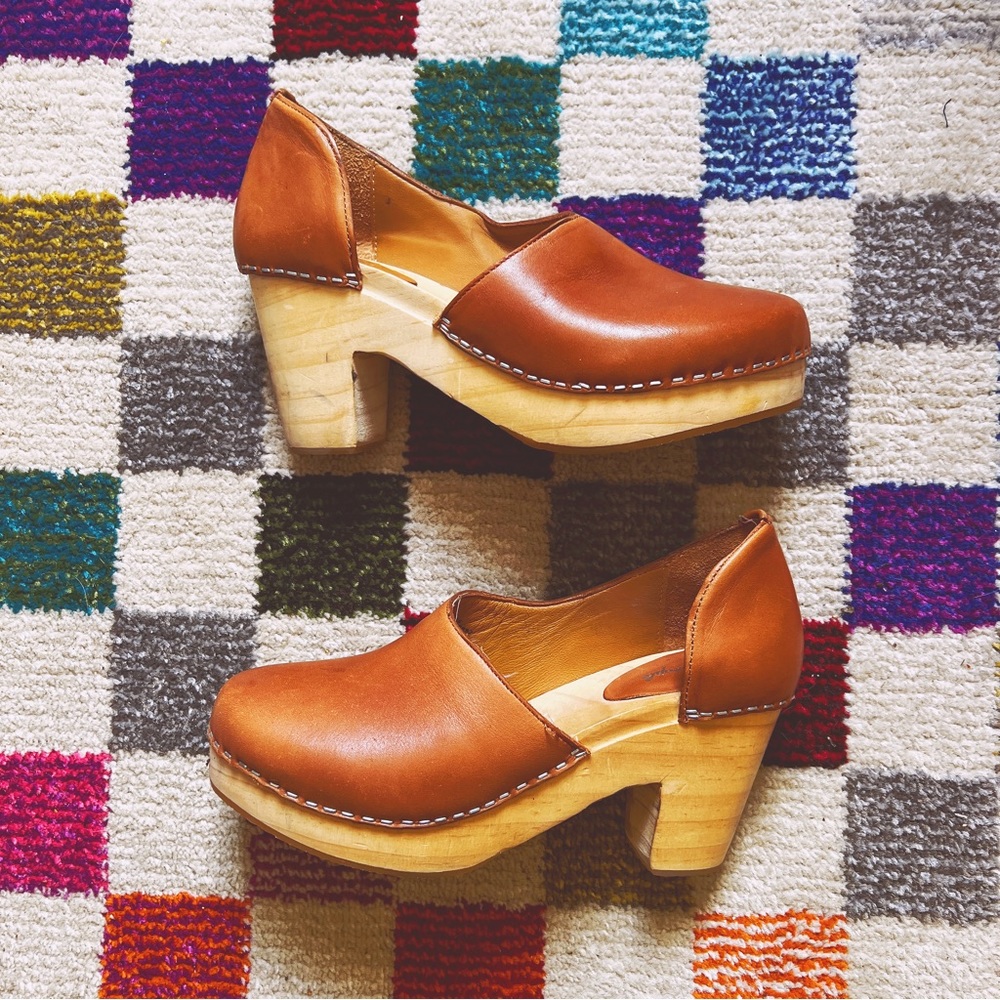 Free People Monroe Leather Brown Cognac Classic Clogs eu size 36 us size 5.5 - 6
